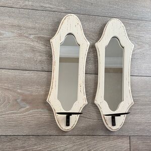 2 pc Rustic Cream Wall Mirror sconces w/candle holder that doubles as Shelves